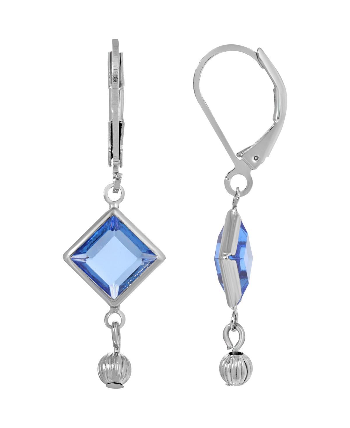 1928 Silver Tone Light Blue Crystal Square Drop Earrings, Womens Product Image