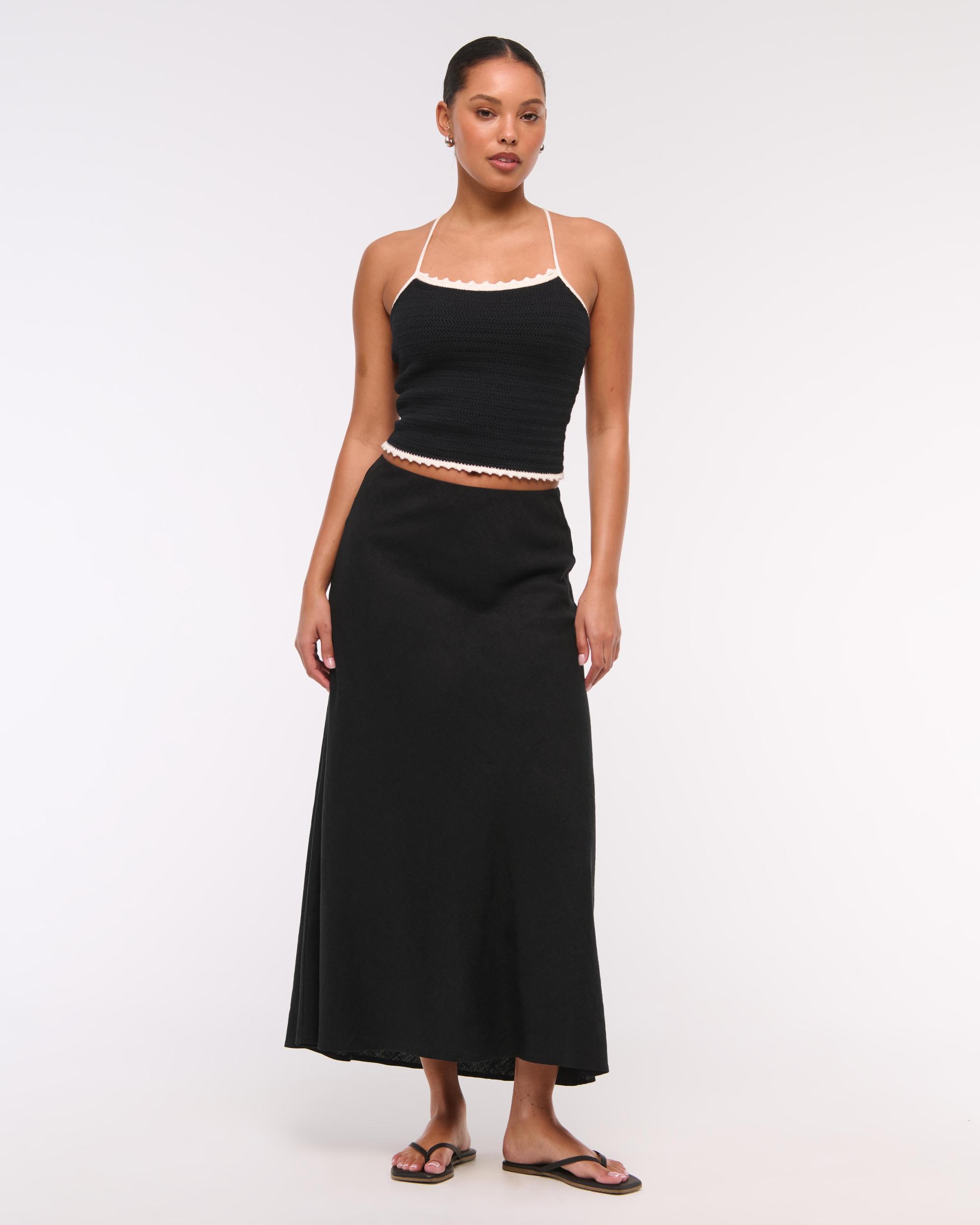 Mid Rise Linen-Blend Maxi Skirt Product Image