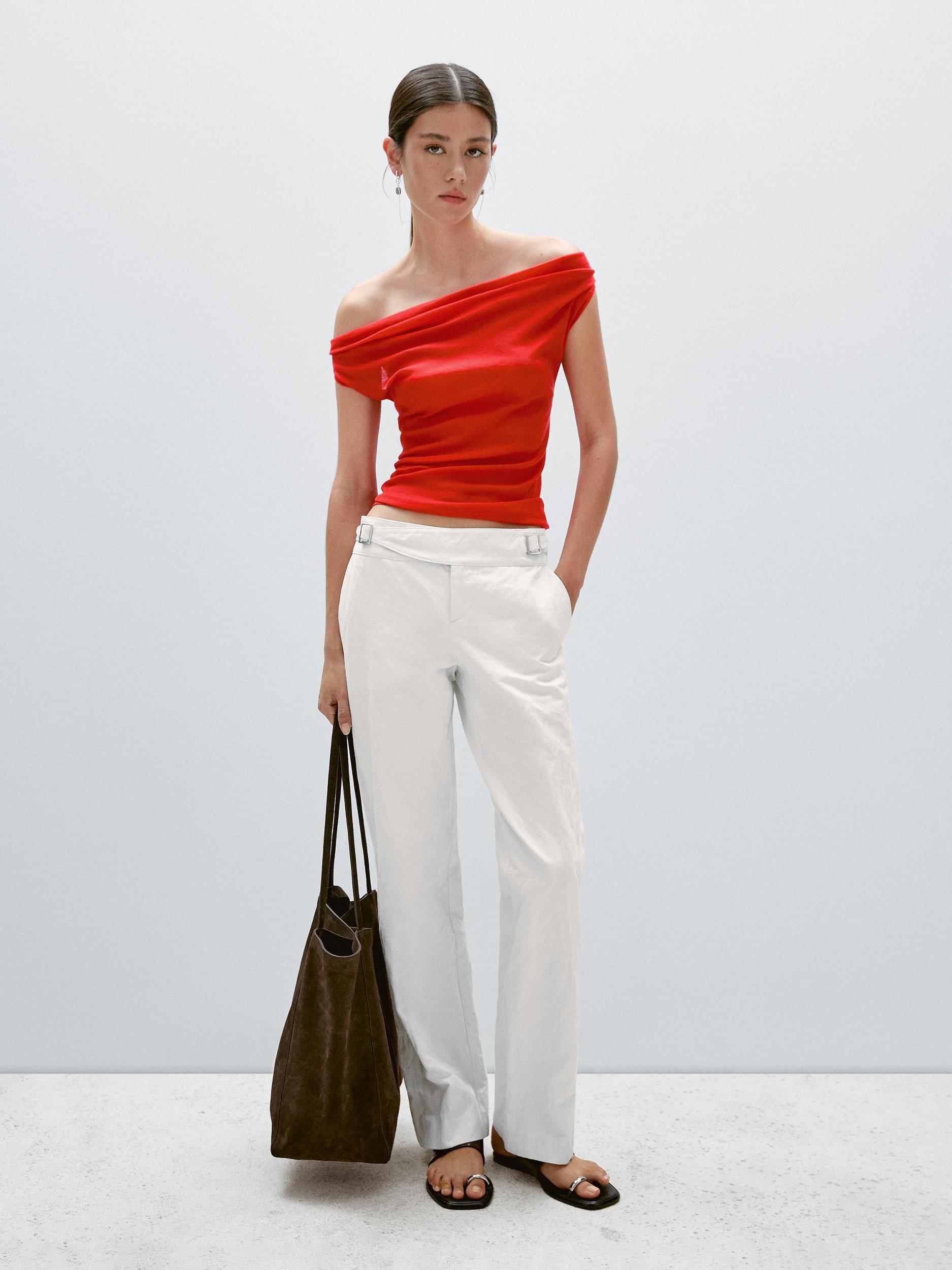 100% cotton top with draped neckline Product Image