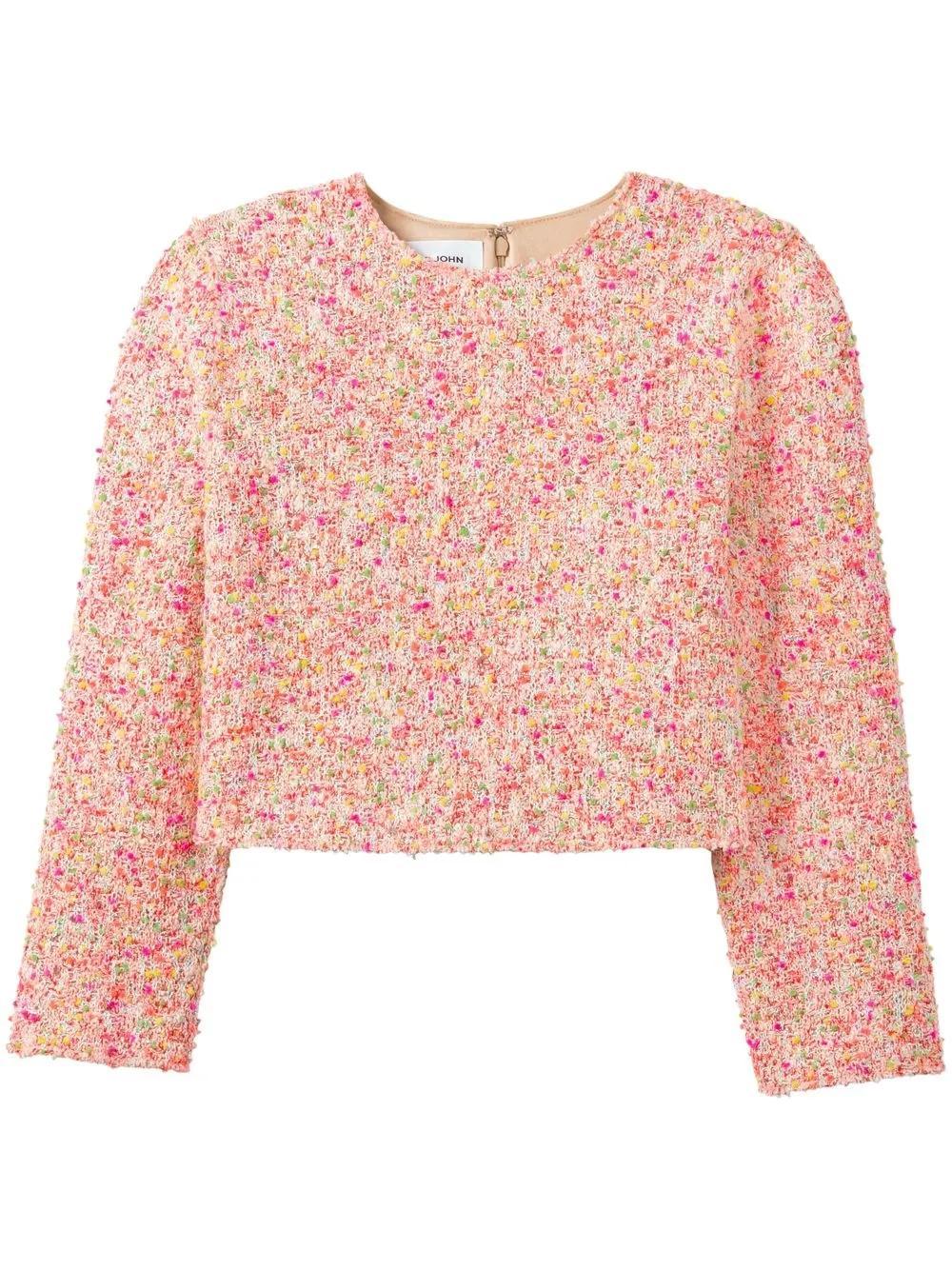 ST JOHN Bonded Novelty Tweed Top In Orange Pink Multi Product Image