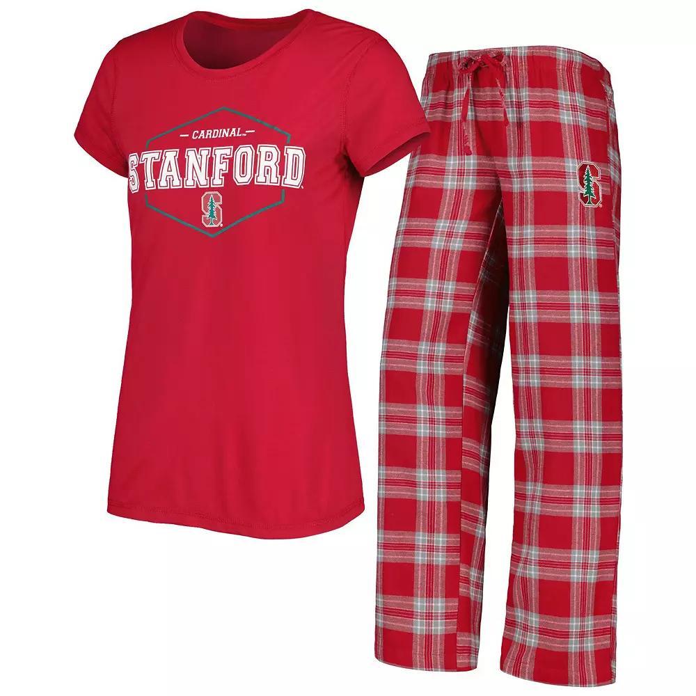 Women's Concepts Sport Cardinal/Gray Stanford Cardinal Badge T-Shirt & Flannel Pants Sleep Set, Size: 2XL, Red Product Image