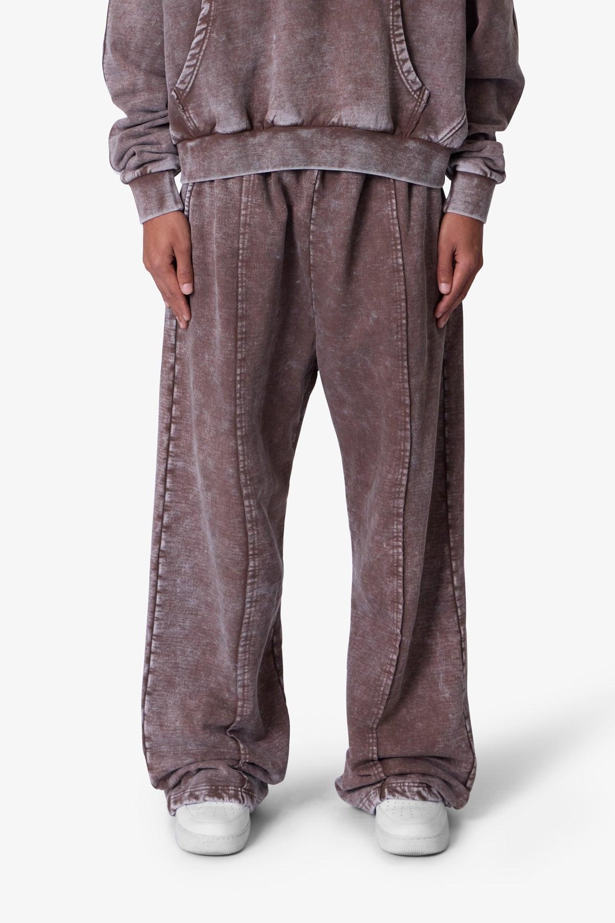 Frayed Seam Acid Wash Sweatpants - Brown Product Image