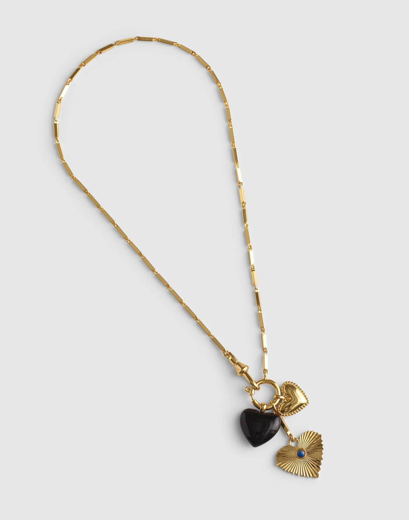 Engine Turned Lapis Heart Charm Necklace Product Image