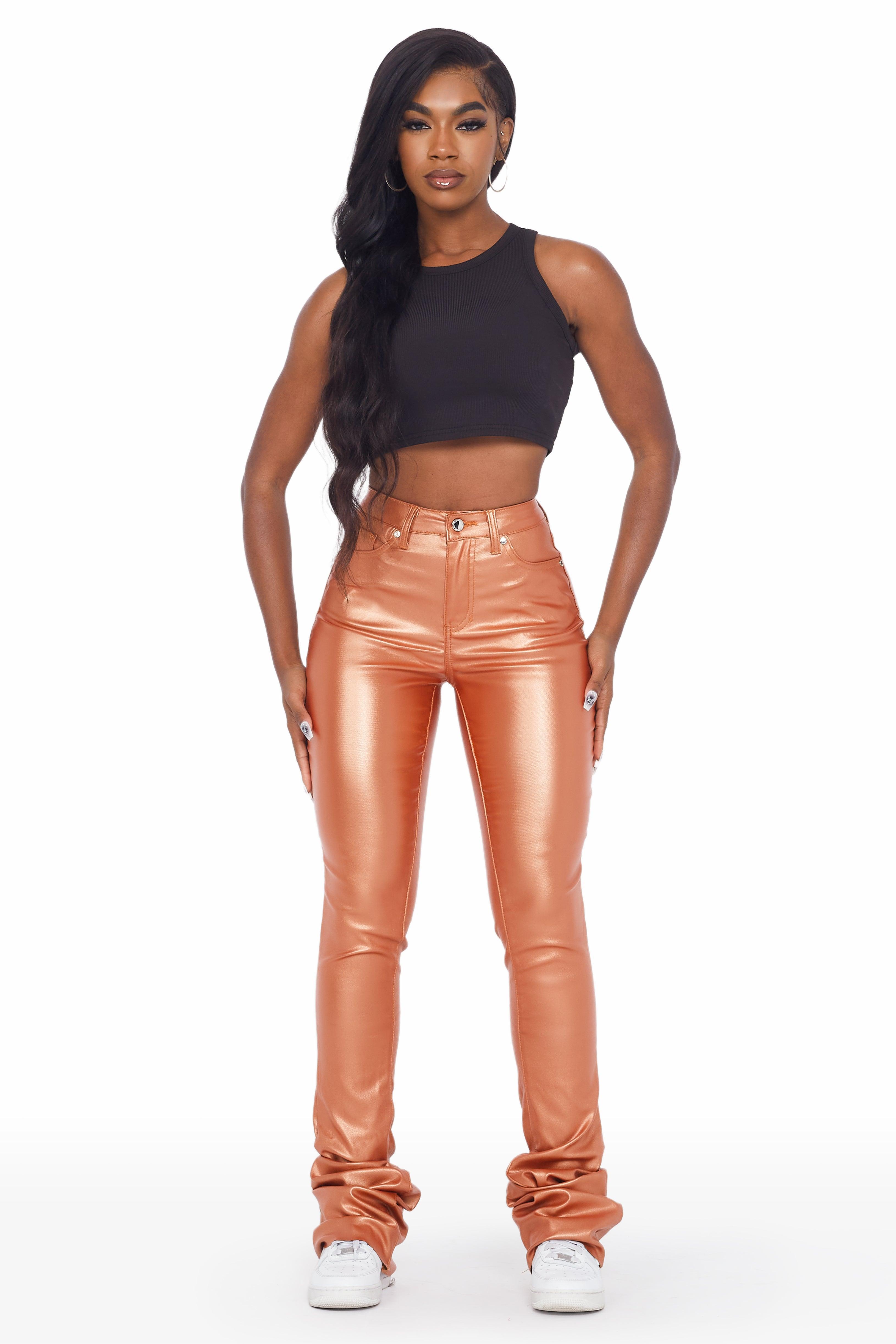 The Drama Metallic Orange PU Super Stacked Pant Female Product Image