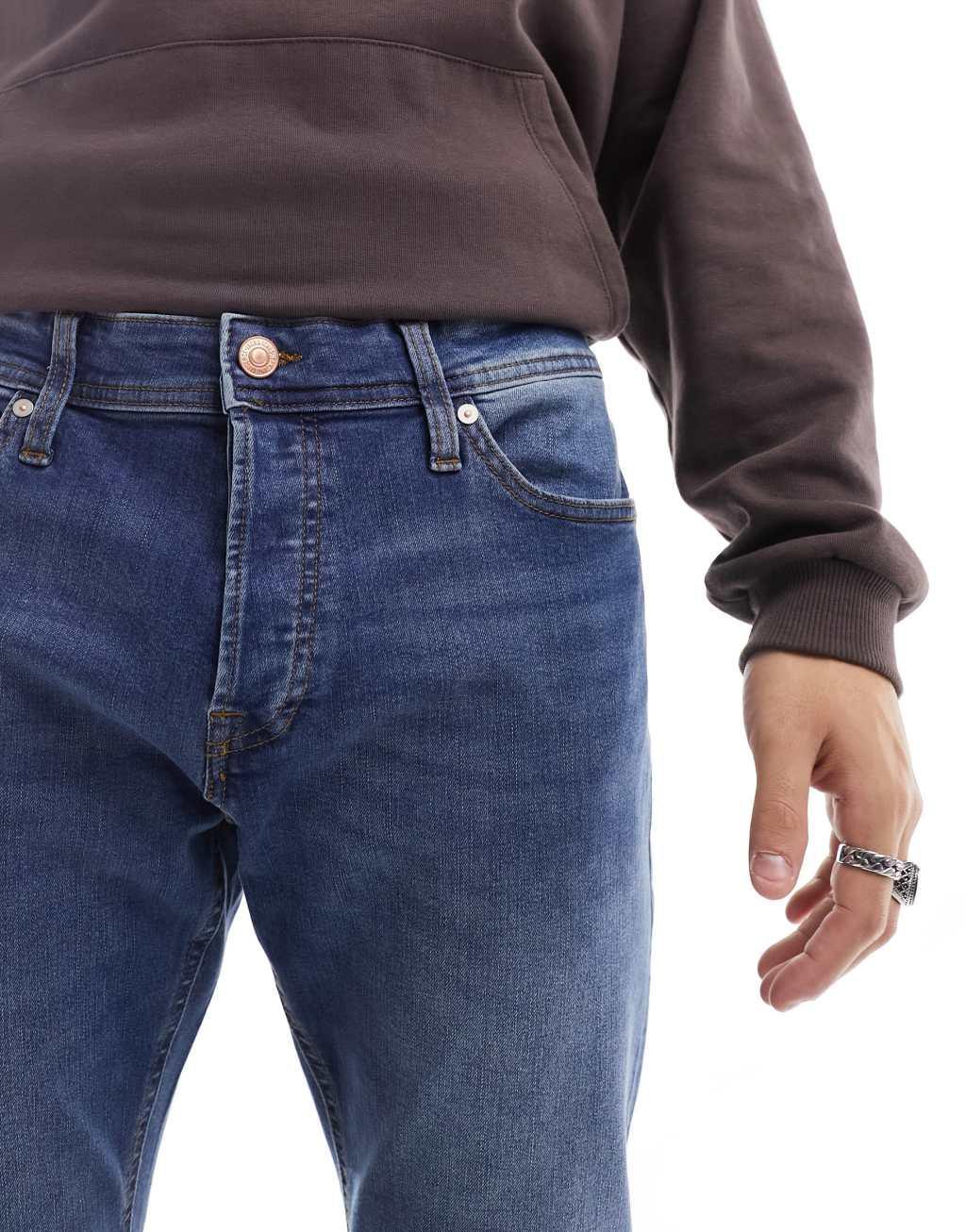 Jack & Jones mike tapered jeans in mid blue Product Image