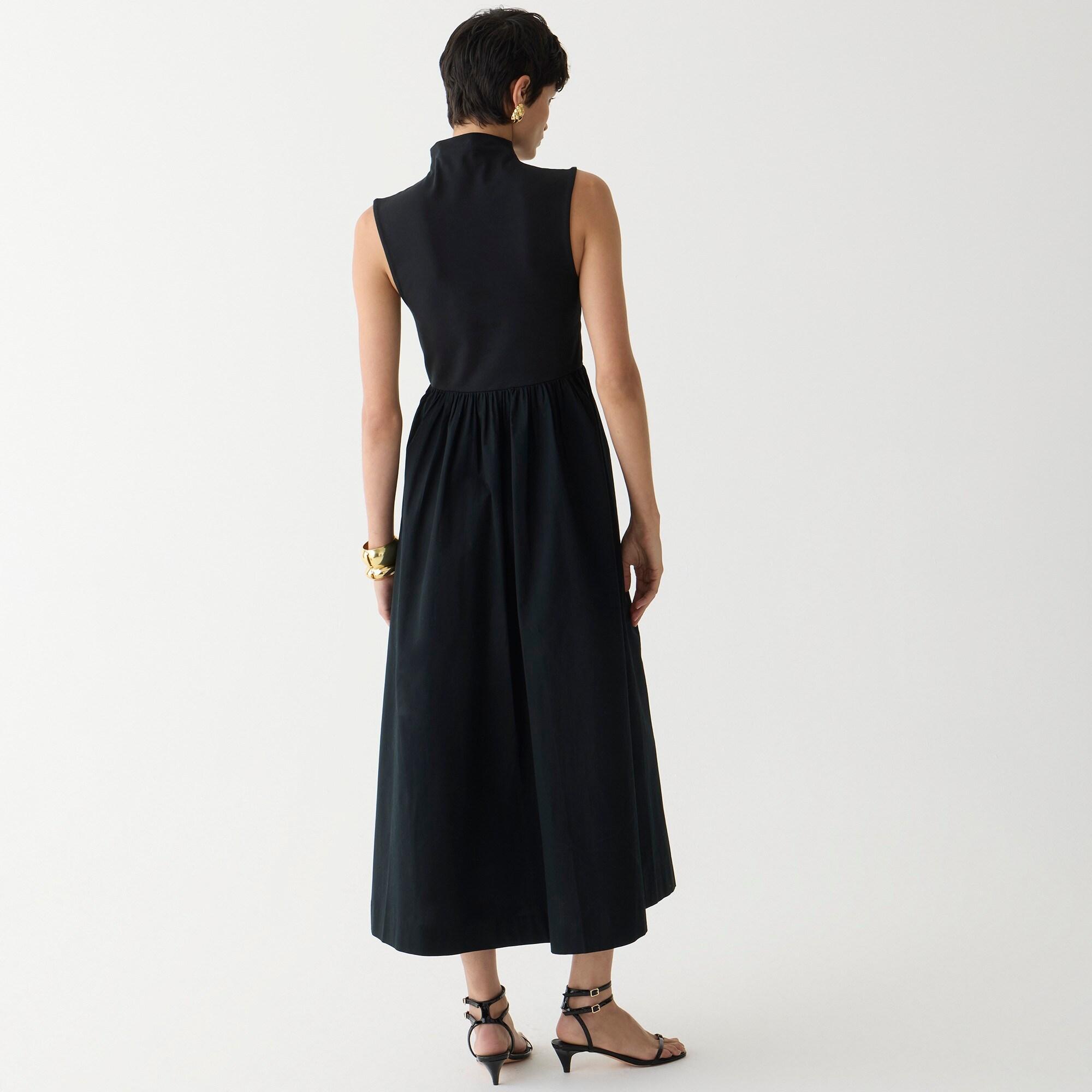 Fitted knit mockneck dress with poplin skirt Product Image