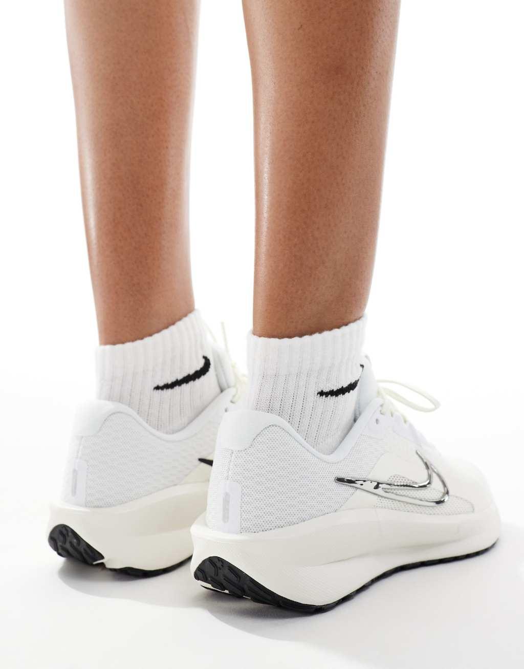 Nike Running Downshifter 13 sneakers in white and silver Product Image