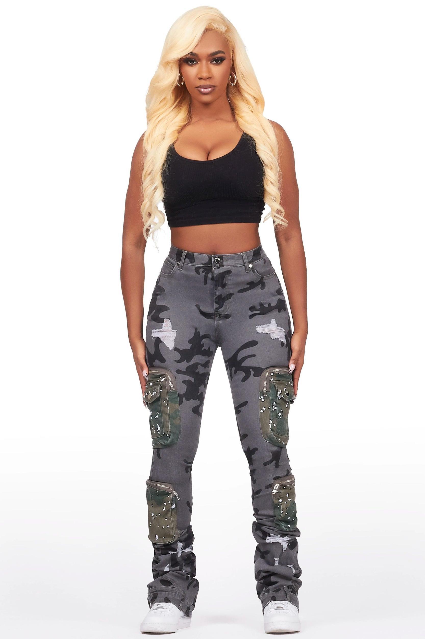 Alisson Grey Camo Cargo Super Stacked Jean Female Product Image