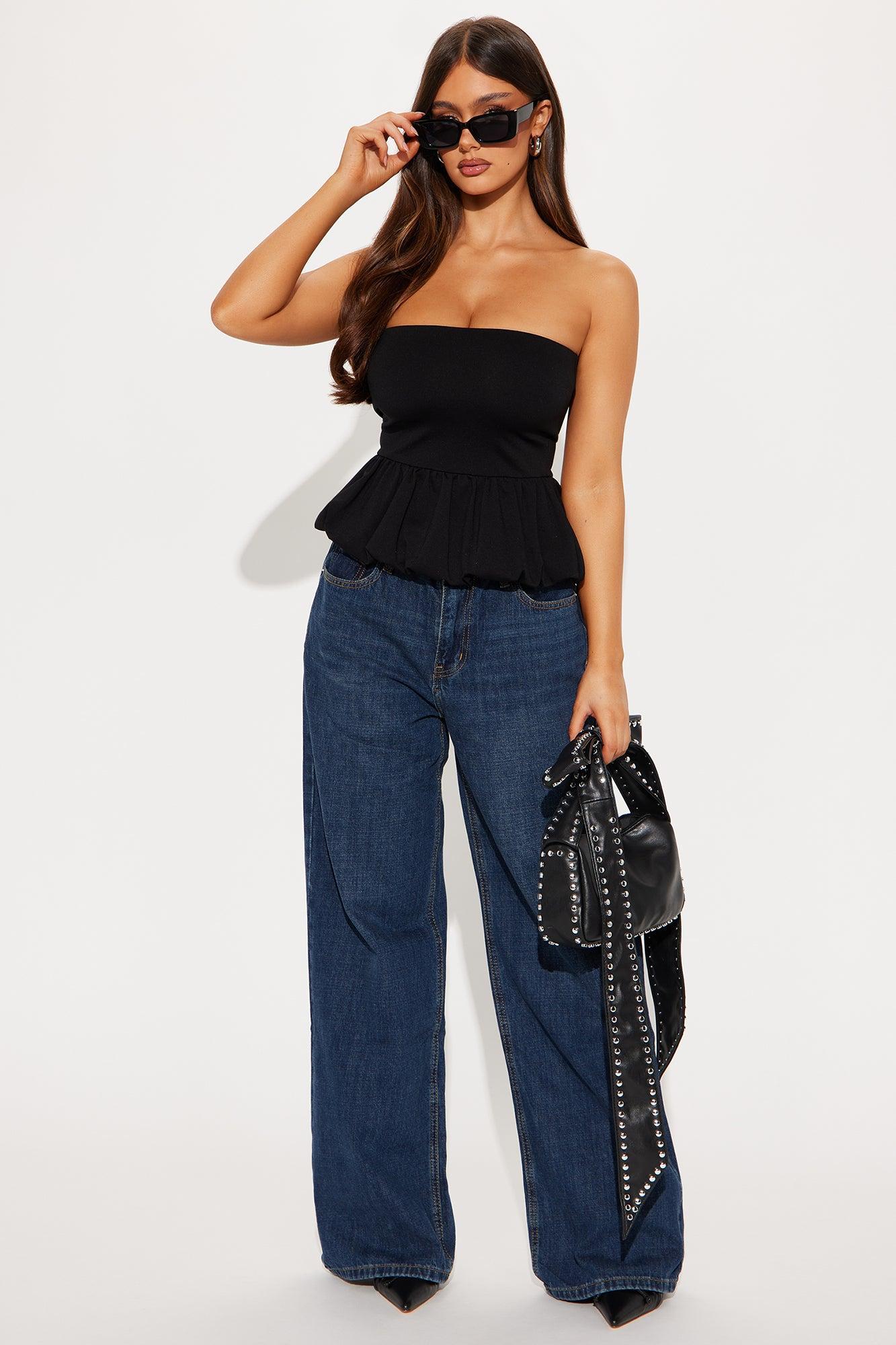 Addison Bubble Hem Top - Black Product Image