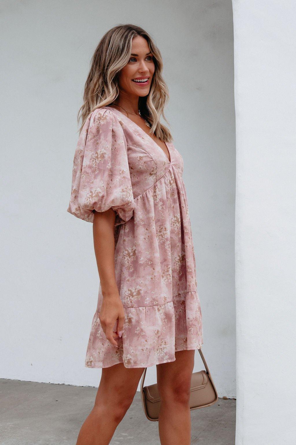 Blush Floral Print Mini Dress - FINAL SALE Product Image