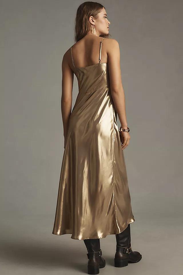 By Anthropologie Metallic V-Neck Midi Slip Dress Product Image