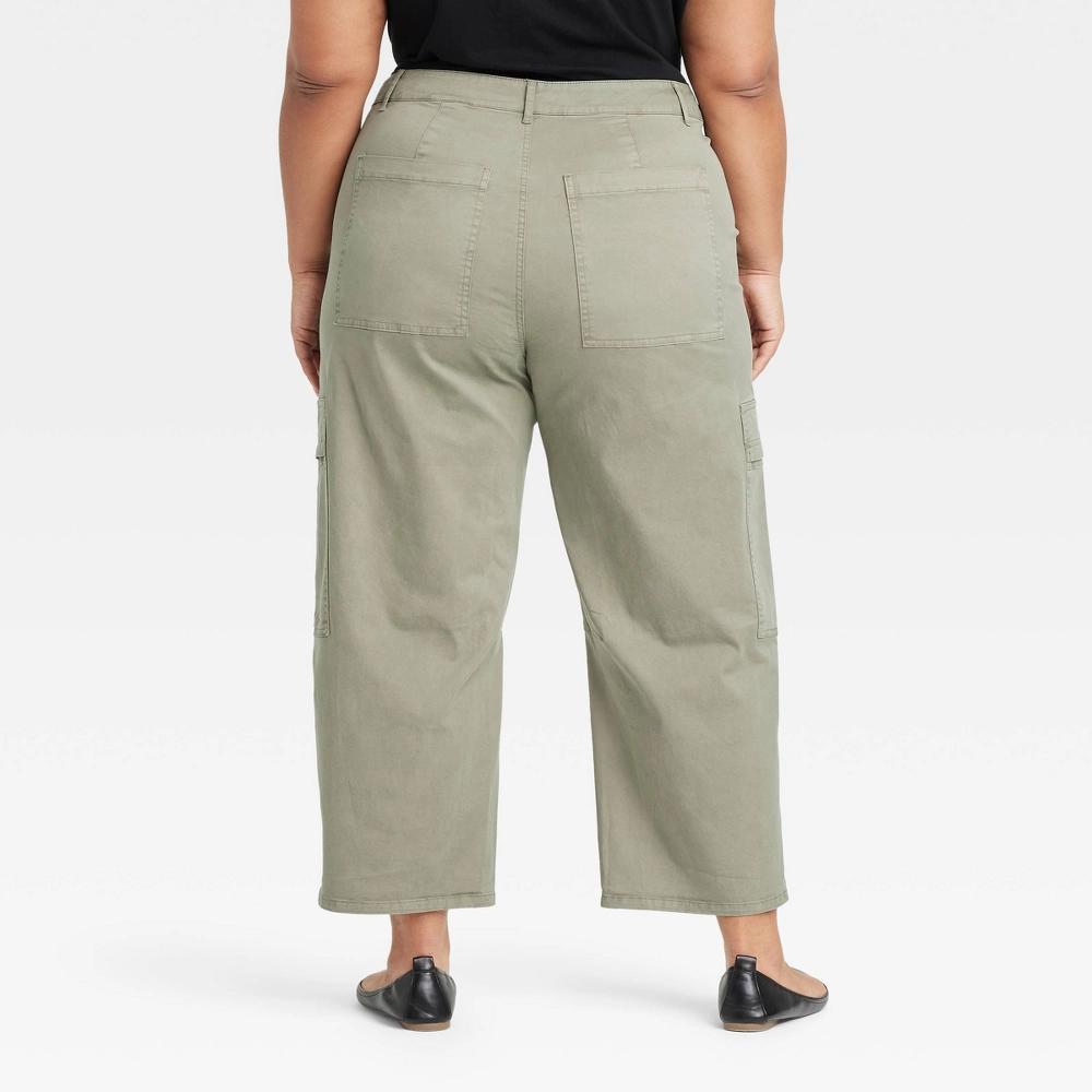 Women's Mid-Rise Barrel Leg Cargo Pants - Universal Thread™ Olive 30: Cotton Twill, Ankle Length Product Image