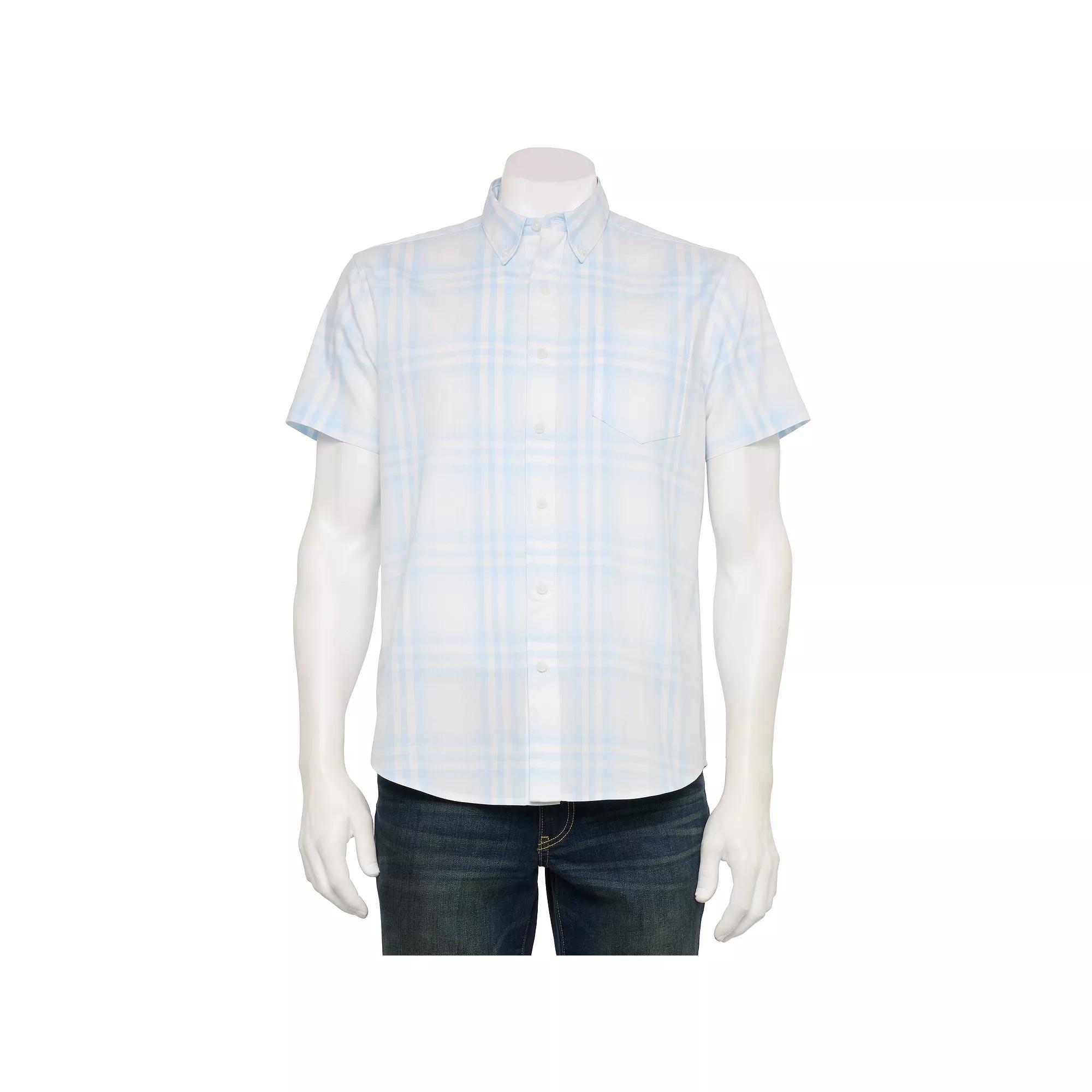 Men's Sonoma Goods For Life® Adaptive Short Sleeve Perfect Length Shirt, Size: XXL, Pink Plaid Blue Product Image