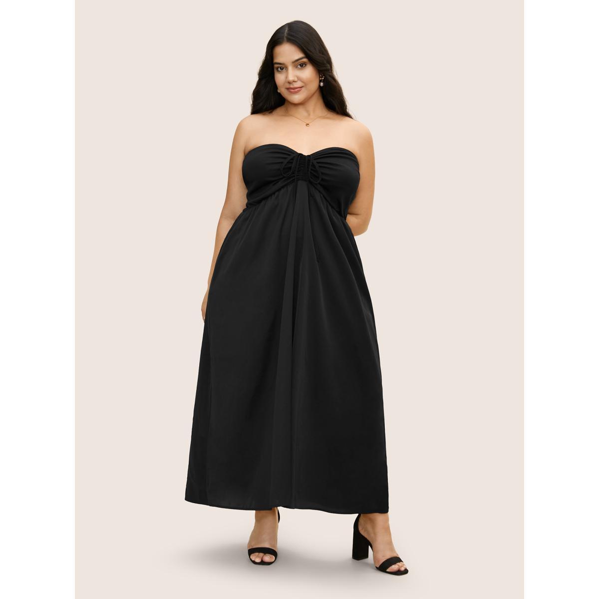 Plus Size Everywhere Dress - A-Line Monochromatic Dress Black Women Elegant Gathered Non Sleeveless Curvy BloomChic 18-20/2X Product Image