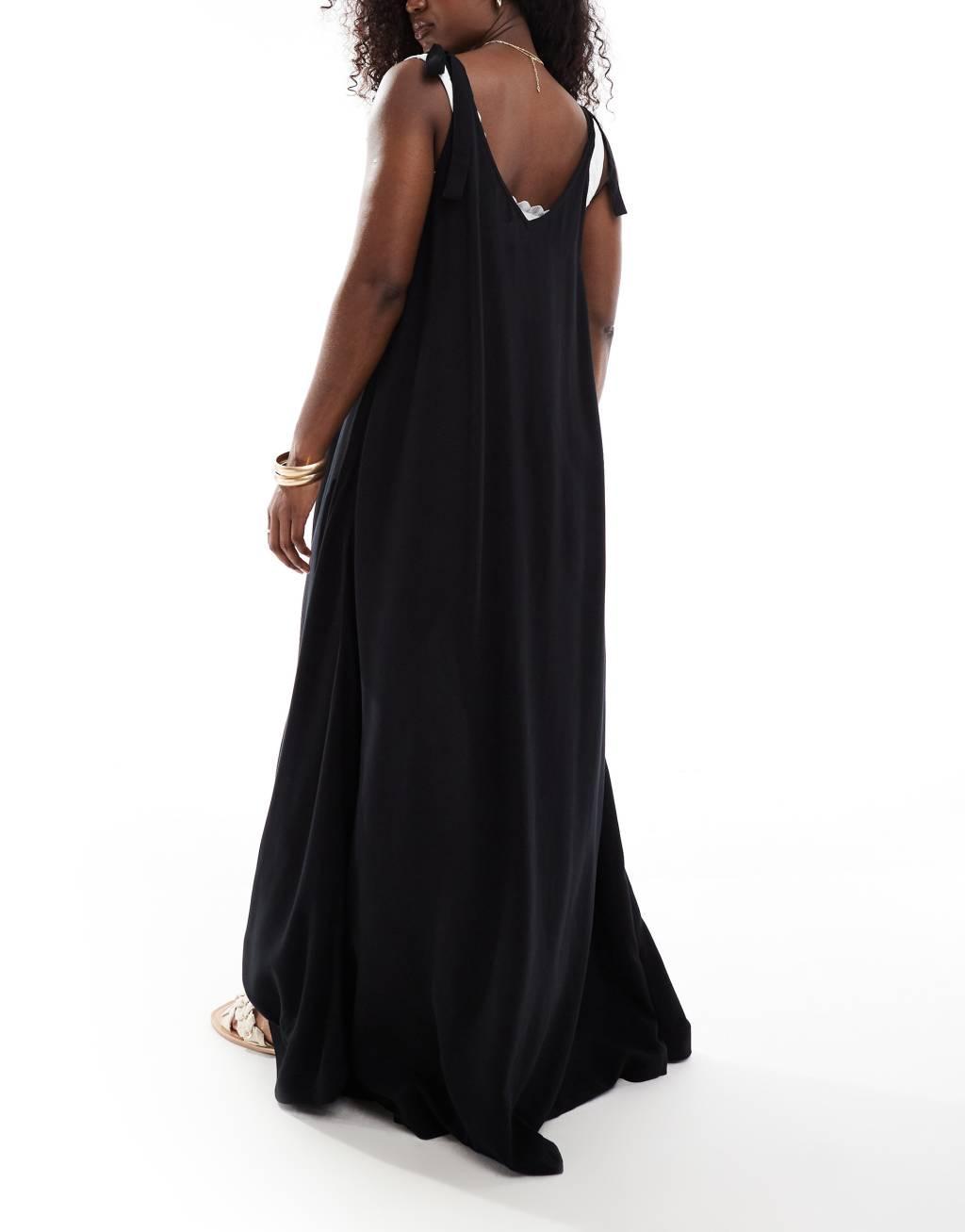 ASOS DESIGN maxi beach dress with D-ring strap detail in black Product Image