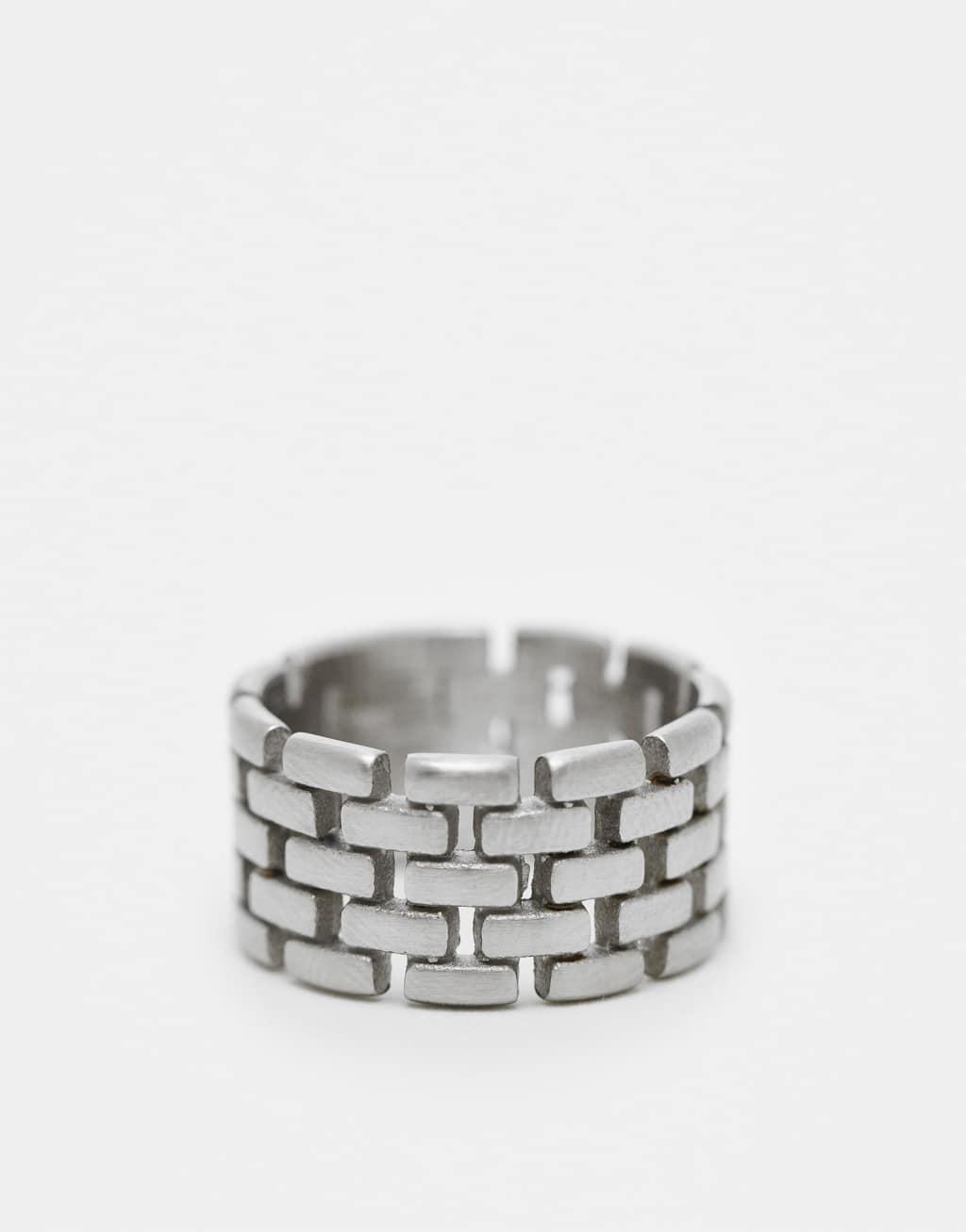 ASOS DESIGN waterproof stainless steel chain ring in brushed silver tone Product Image