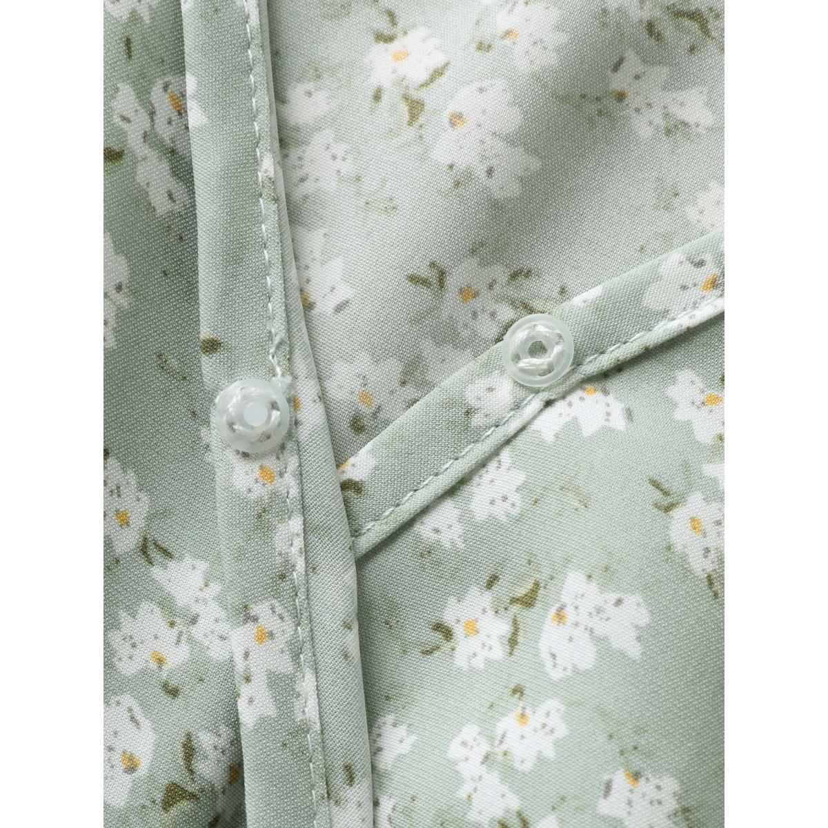 Plus Size Ditsy Floral Ruffle Cap Sleeve Belted Dress Mint Women Elegant Belted V-neck Cap Sleeve Curvy BloomChic 30/6X Product Image