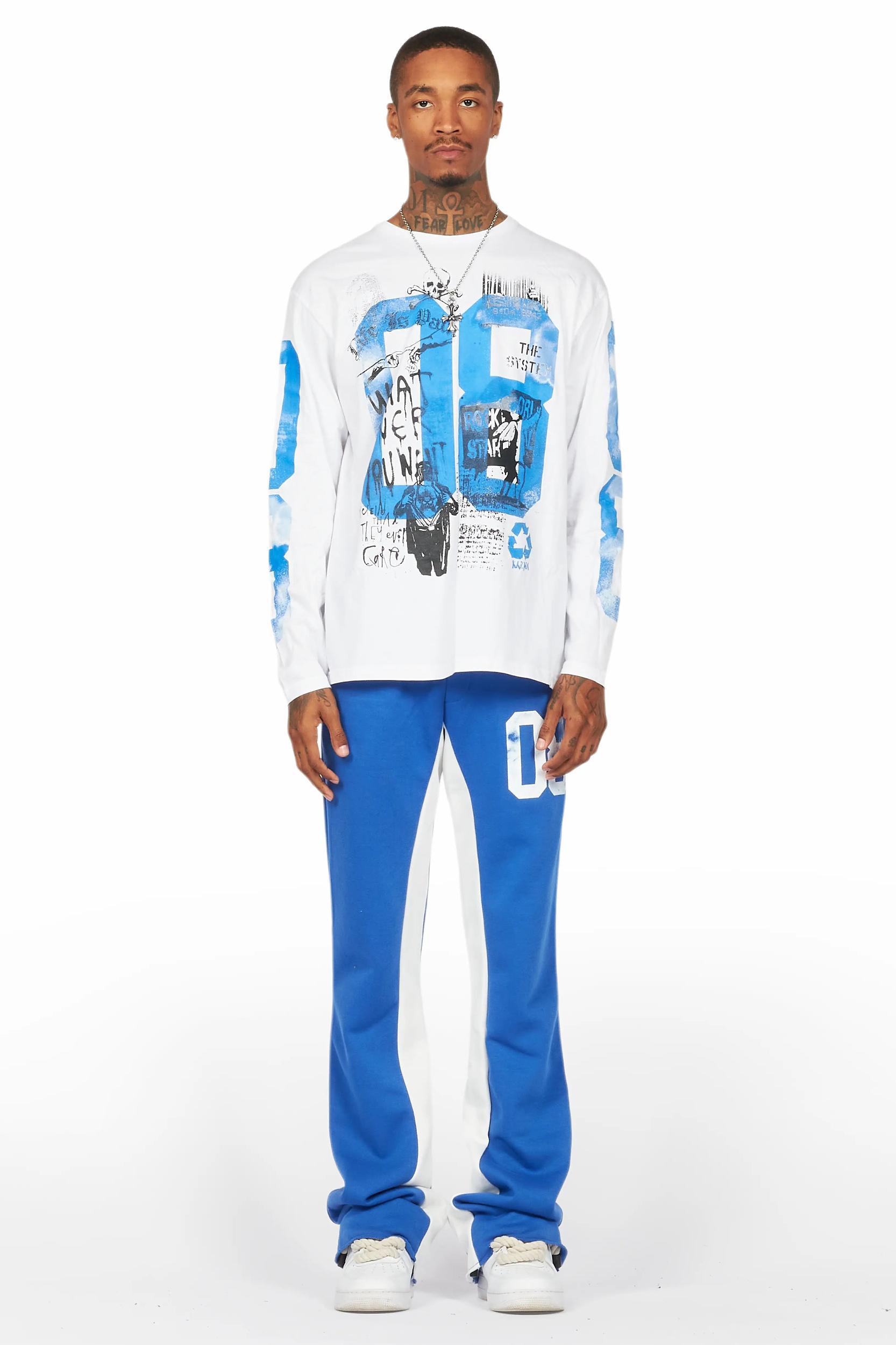 Grill White/Royal Long Sleeve T-Shirt/Baggy Pant Set Male Product Image