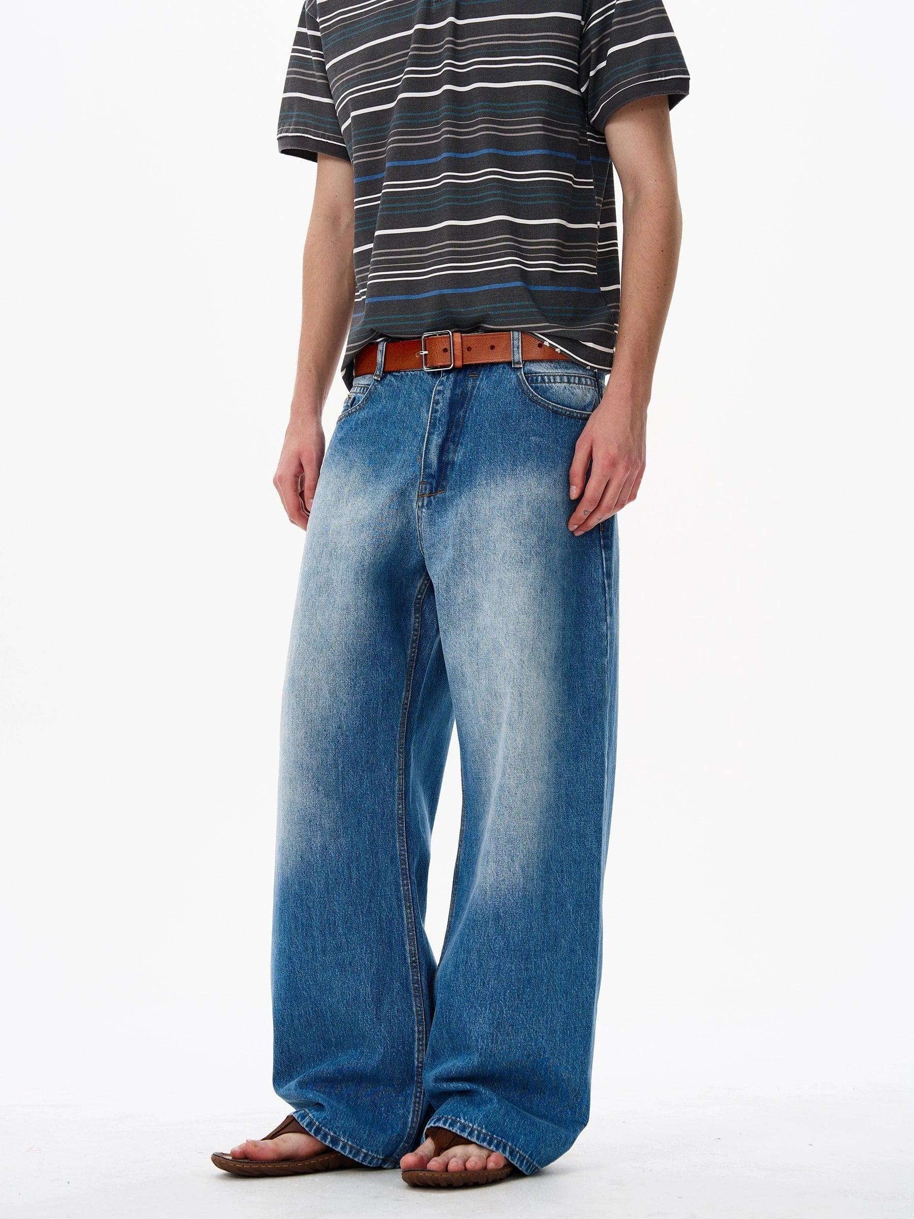 RT No. 18191 WASHED BLUE DENIM STRAIGHT JEANS Product Image