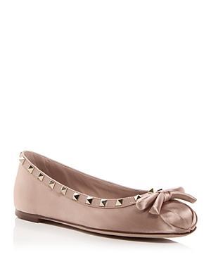 Rockstud Satin Bow Ballerina Flats Product Image