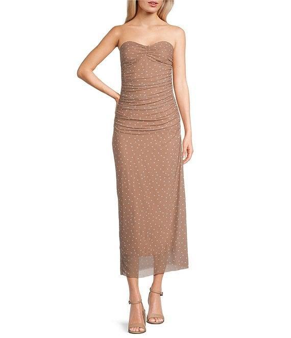 GB Mesh Dotted Strapless Midi Dress Product Image