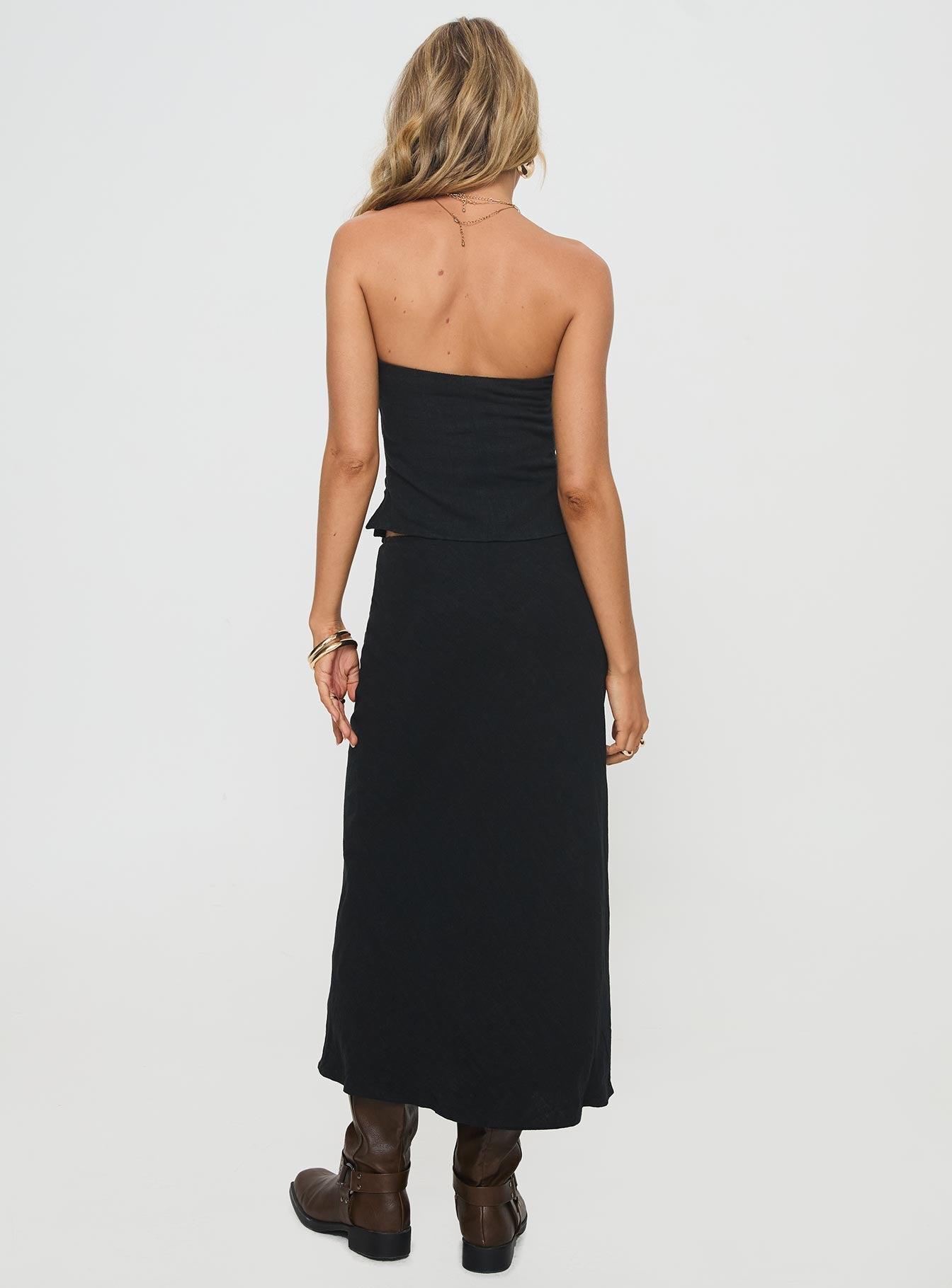 Birdie Asymmetric Linen Blend Top Black Product Image