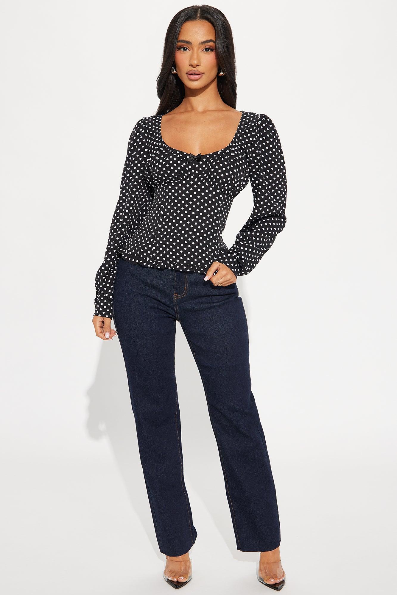 Romantic Beginning Polka Dot Long Sleeve Top - Black/White Product Image