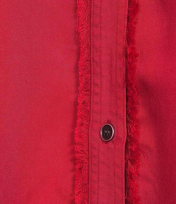 Multiples Plus Size Lyocell Twill Point Collar Long Roll-Tab Sleeve Button Front Fringed Shirt Product Image