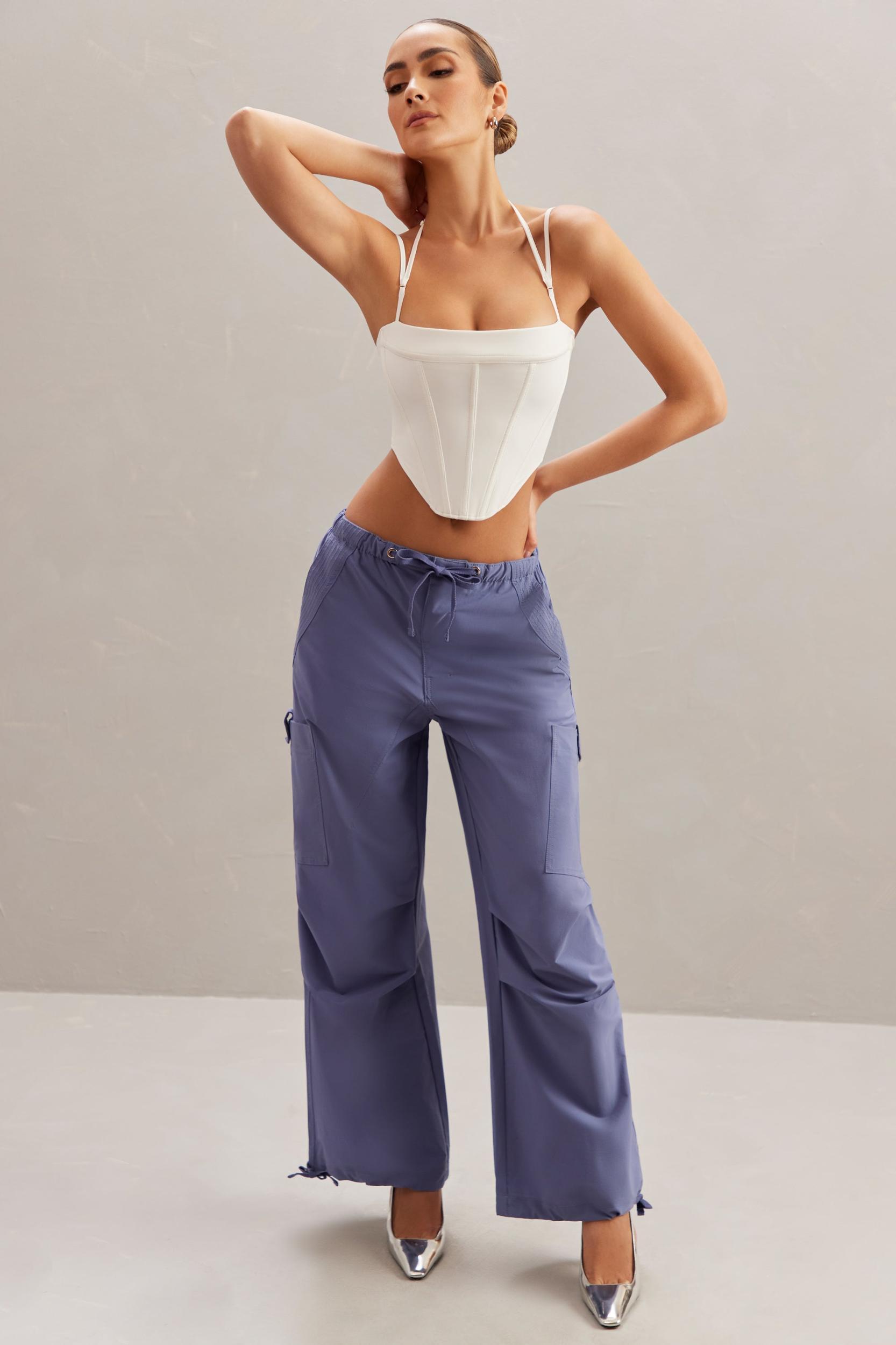 Wide Leg Cargo Trousers in Dusty Blue Product Image