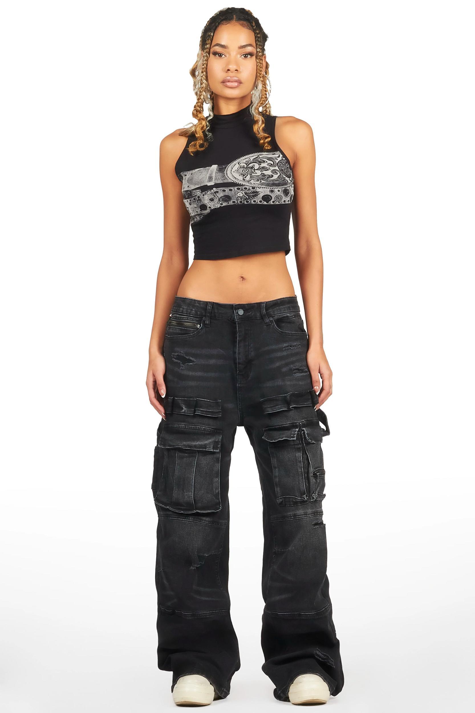 Shakyra Black Baggy Cargo Jean Female Product Image