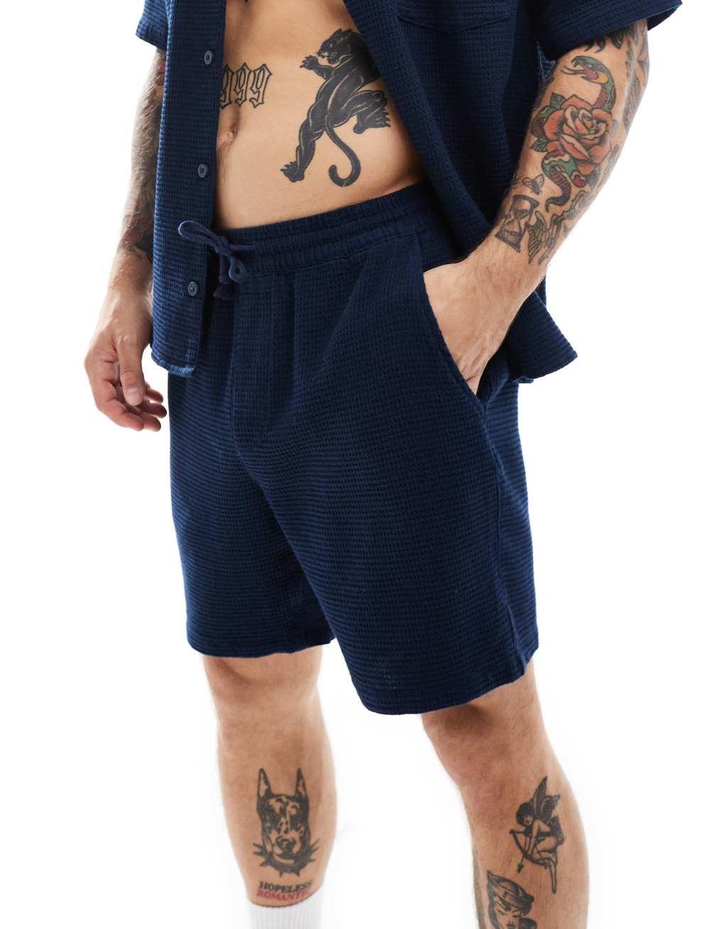 ONLY & SONS waffle shorts in navy - part of a set Product Image