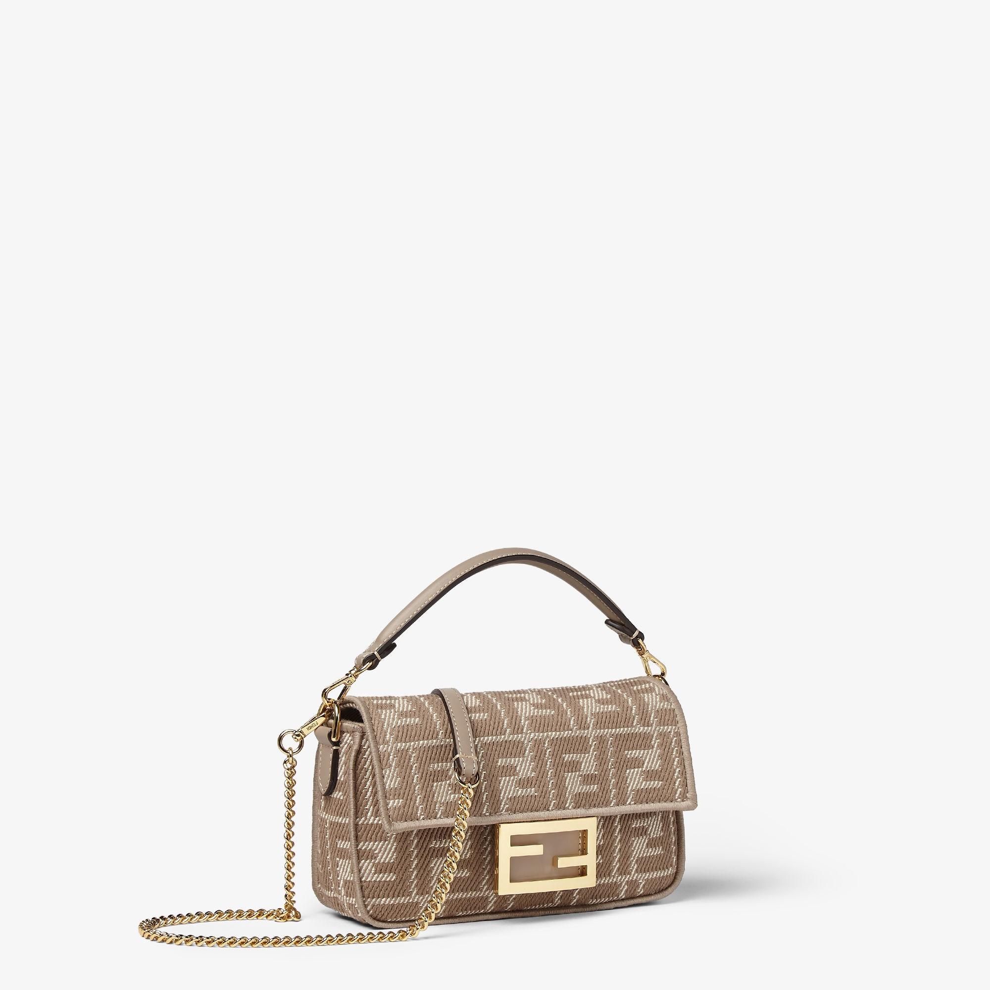 Baguette MiniDove gray denim-effect FF jacquard bag Product Image