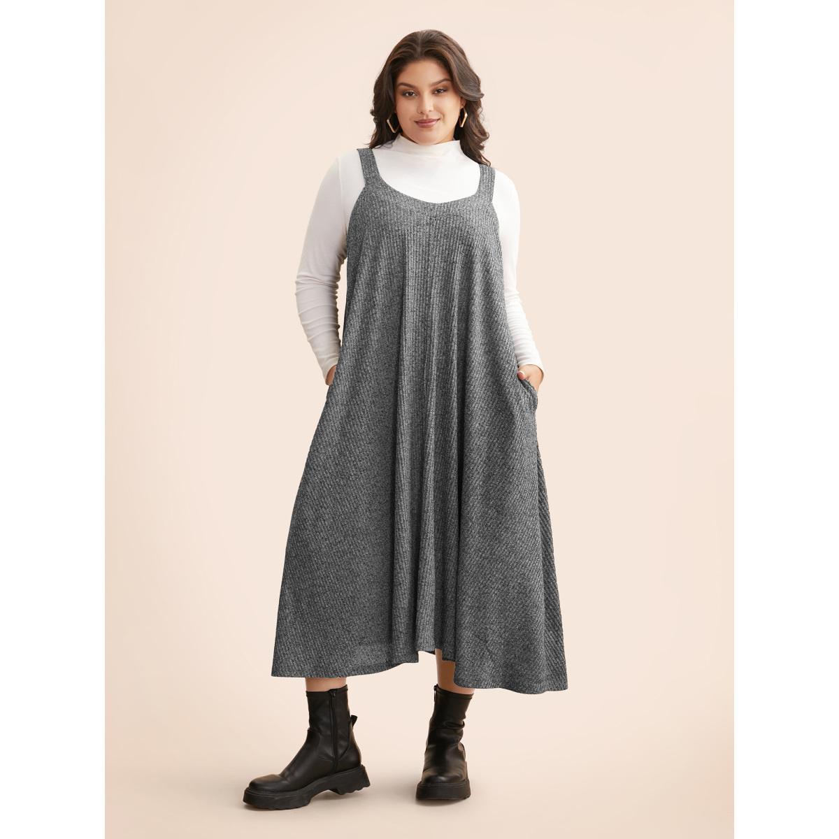 Plus Size Solid Heather Textured Cami Dress Mediumgray Women Casual Texture Non Sleeveless Curvy BloomChic 30/6X Product Image