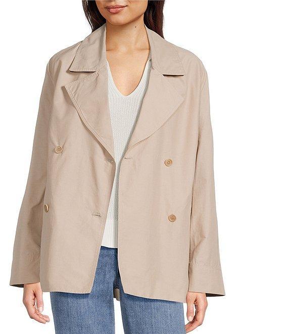 Eileen Fisher Organic Cotton Blend Light Woven Notch Lapel Long Sleeve Cropped Trench Coat Product Image