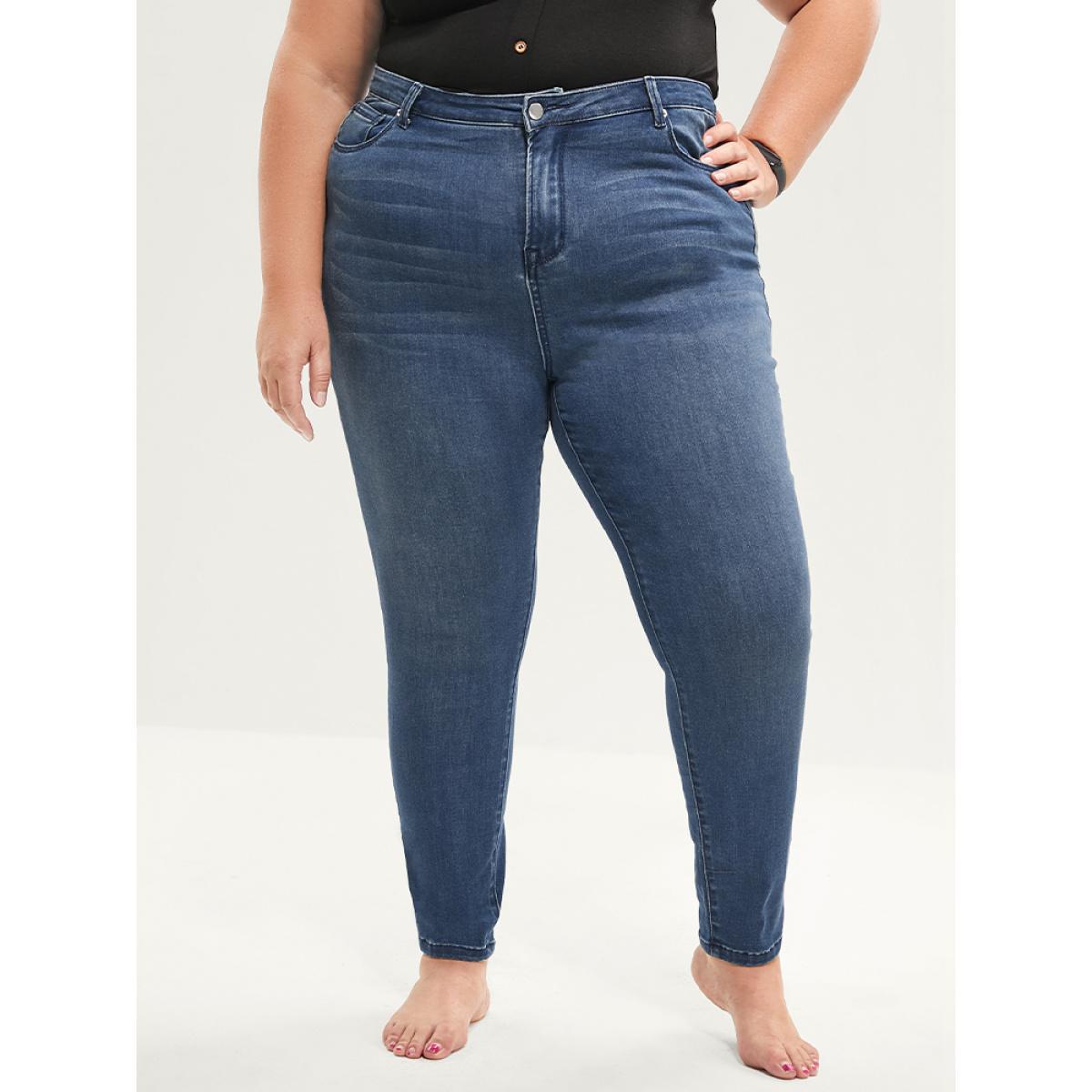 Plus Size Skinny Extremely Stretchy High Rise Medium Wash Sculpt Waist Jeans Women Blue Casual Plain Tummy control Super stretch Slanted pocket Jeans BloomChic 30/6X Product Image