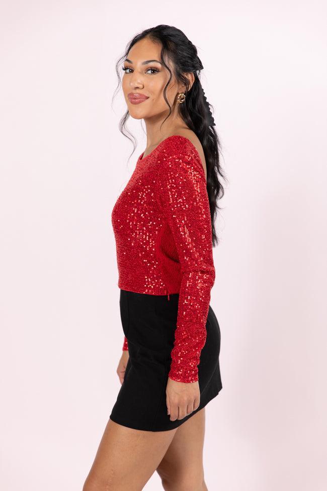 Tidings To You Red Smocked Back Sequin Top  FINAL SALE Product Image