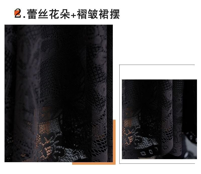 High Rise Lace Midi A-Line Skirt Product Image