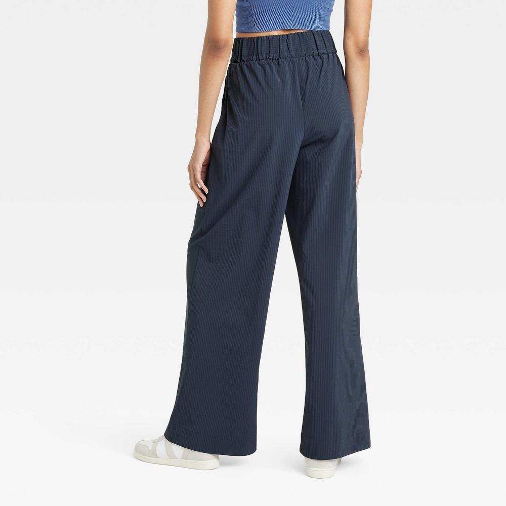 Women's Woven High-Rise Seersucker Wide Leg Pants - All In Motion™ Navy Blue XS: Moisture Wicking, UPF 50+ Product Image