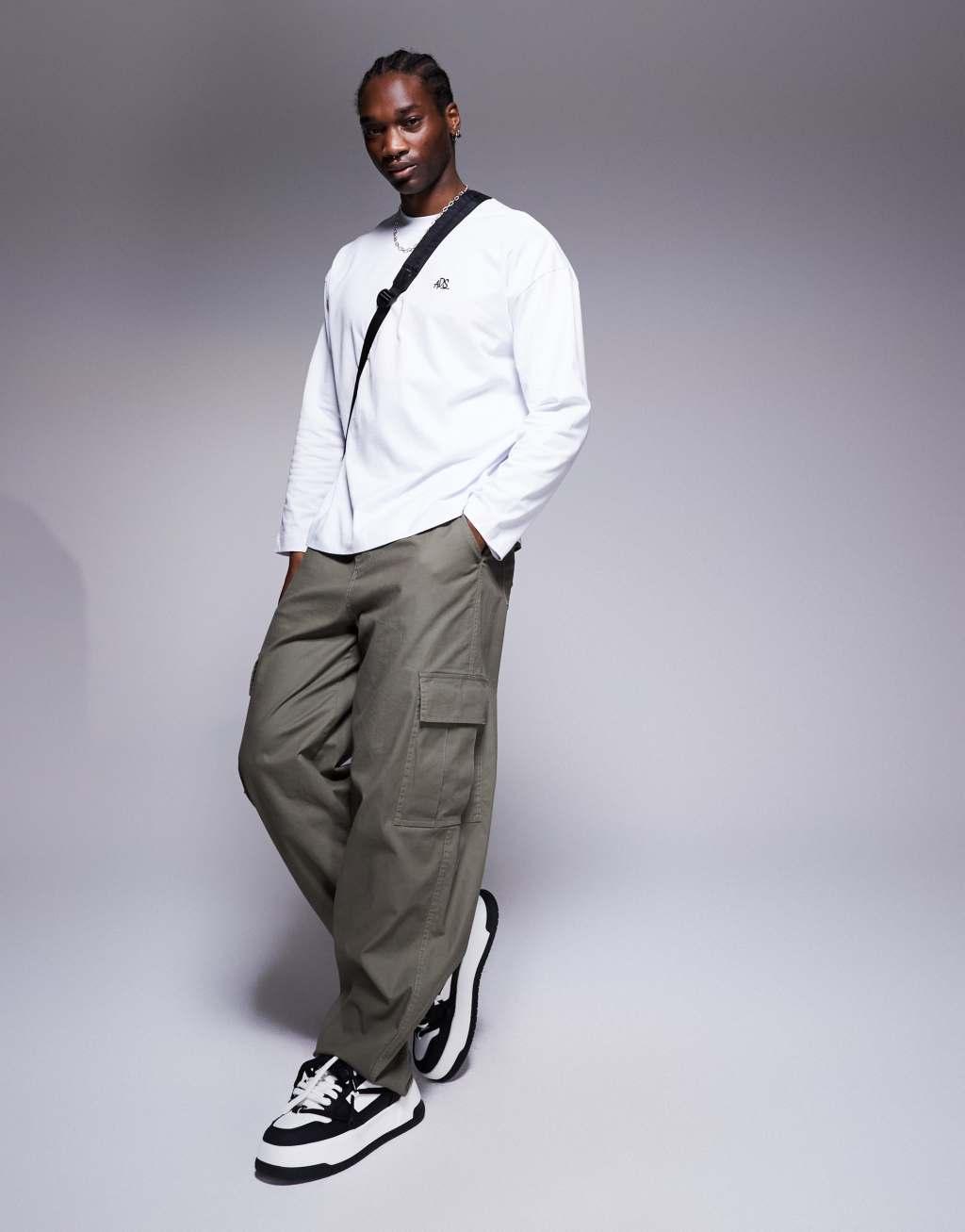ASOS DESIGN oversized heavyweight long sleeve t-shirt 240gsm in white with embroidery detail Product Image