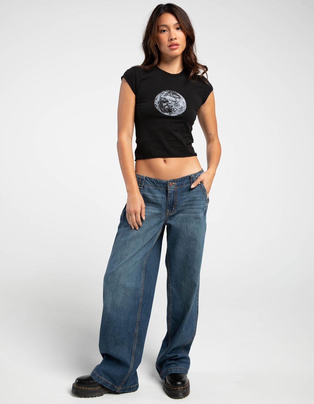 FULL TILT Disco Ball Womens Baby Tee - BLACK Product Image