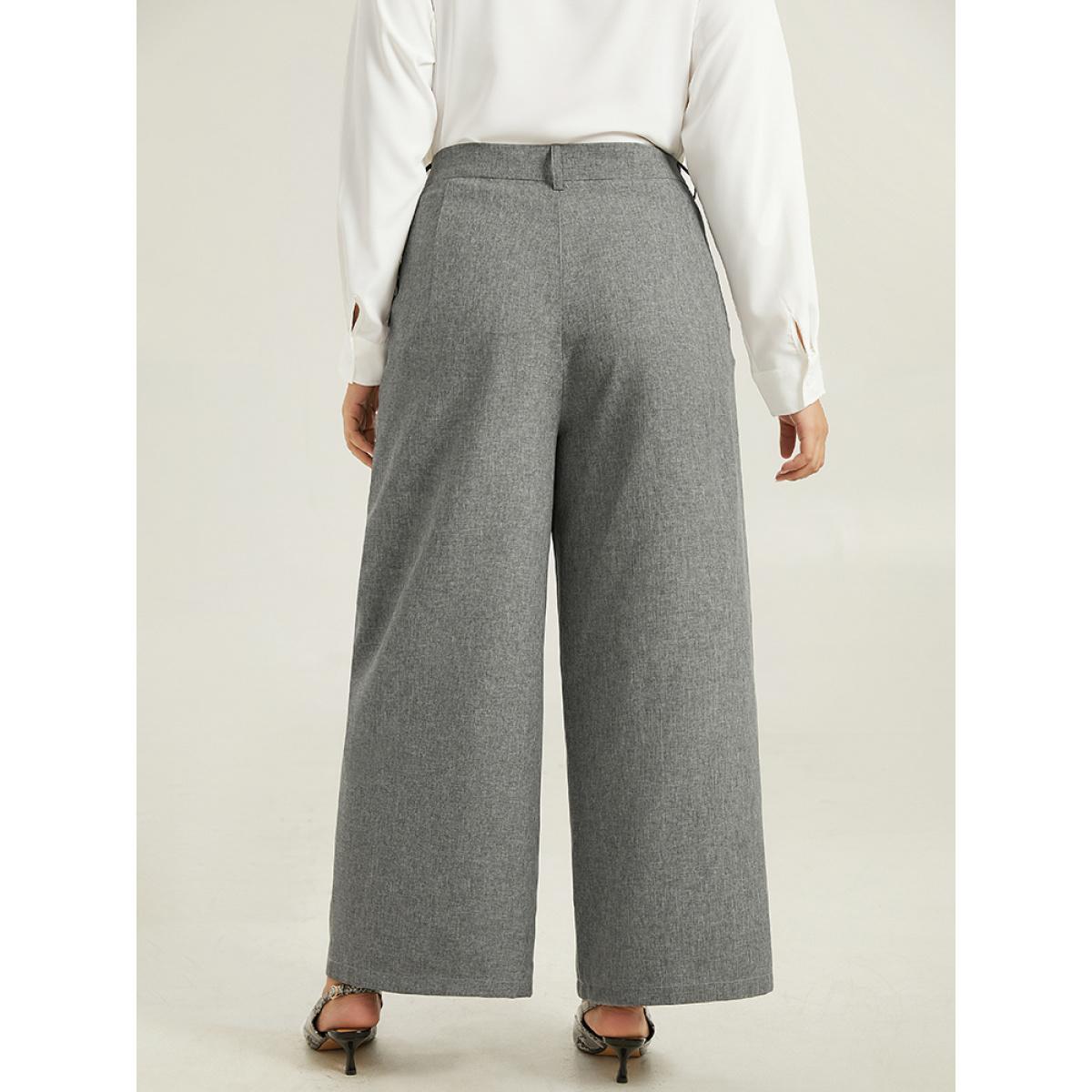 Plus Size Plain Wide Leg Elastic Waist Pocket Pants Women Gray Workwear Essentials Wide Leg High Rise Work Pants BloomChic 12/L Product Image