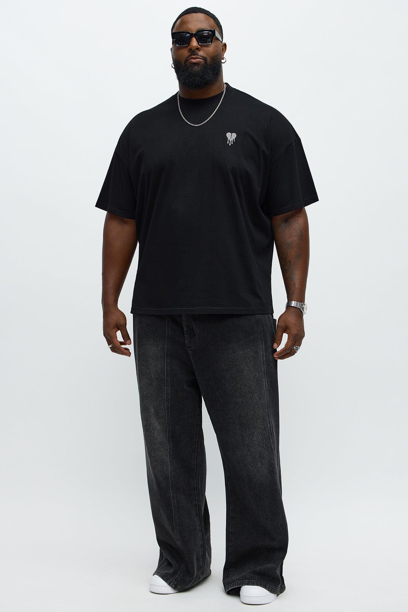 Oversized Mini Embroidery Heavy Weight Boxy Tee - Black Product Image