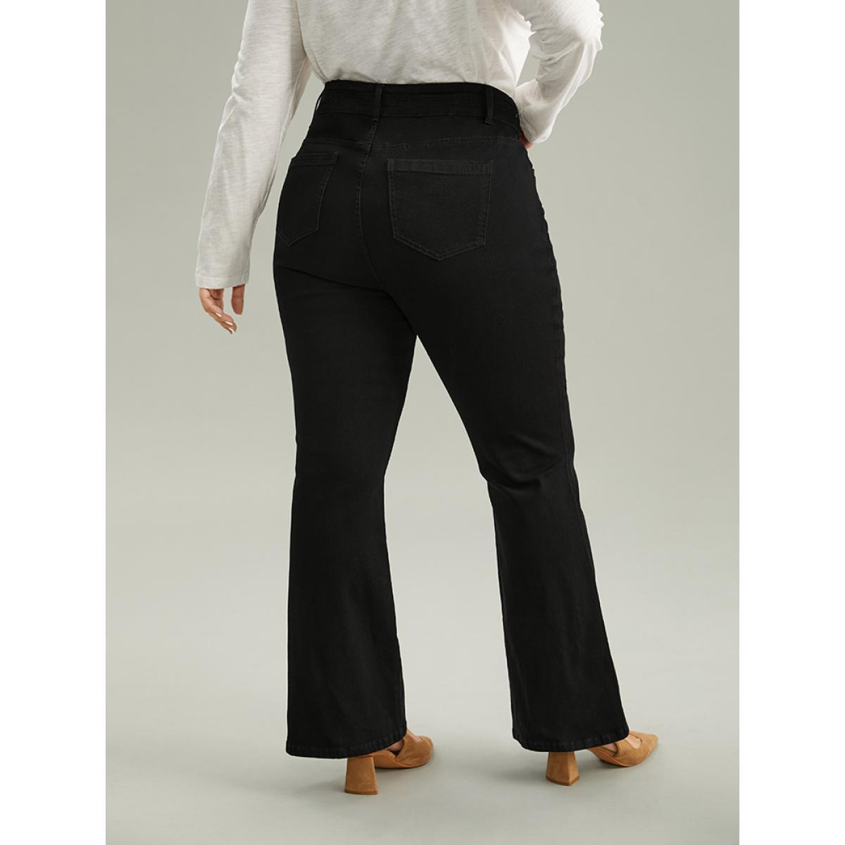 Plus Size Very Stretchy Beaded Detail Bootcut Jeans Women Black Casual Plain Beaded High stretch Pocket Jeans BloomChic 20/2X Product Image