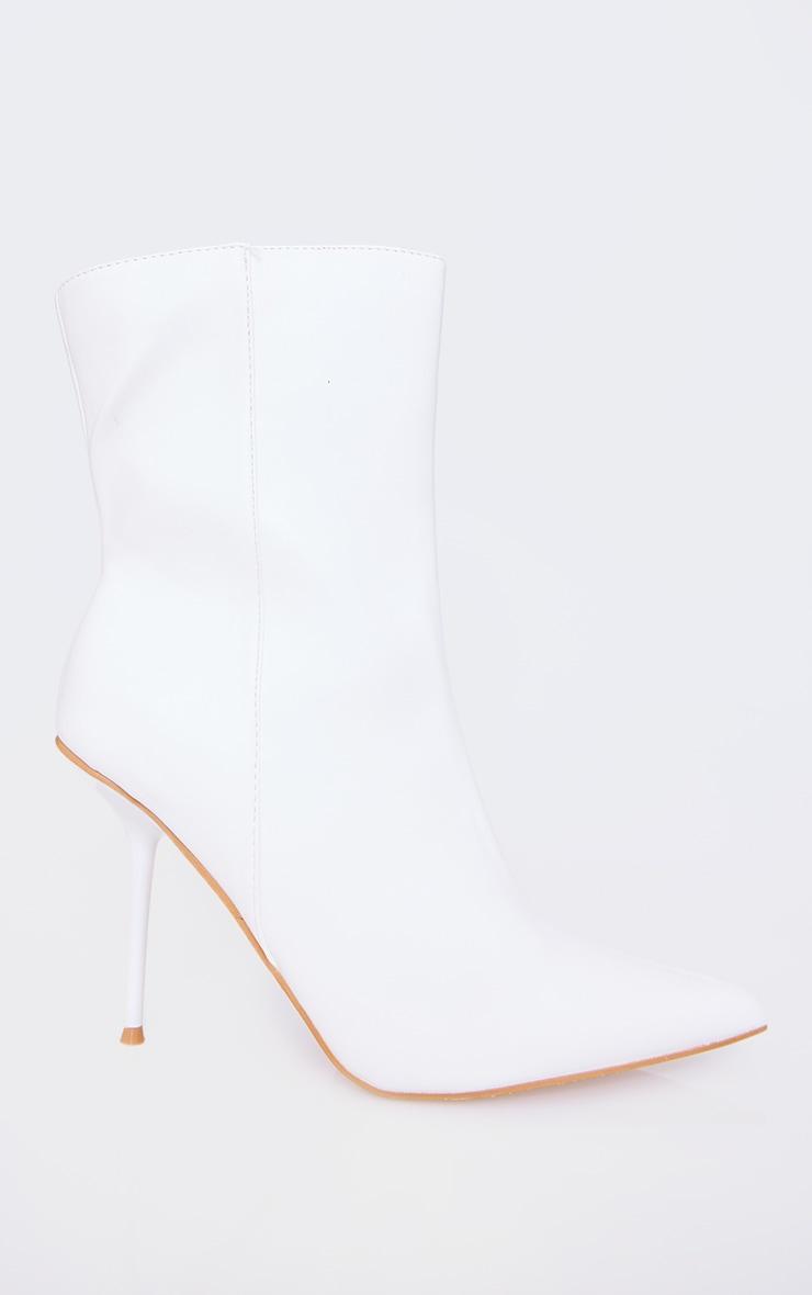 White Pu Point Toe Mid Heeled Ankle Boots Product Image
