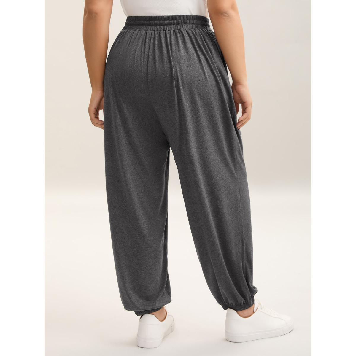 Plus Size Color Contrast Drawstring Jogger Pants Women DimGray Casual Bodycon Mid Rise Everyday Pants BloomChic 10/M Product Image