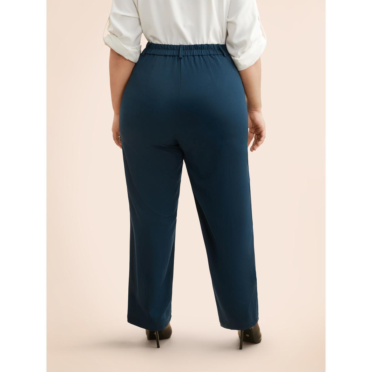 Plus Size Straight Leg Single-flap Pocket Pants Women Indigo Casual Straight Leg Mid Rise Everyday Pants BloomChic 14-16/1X Product Image