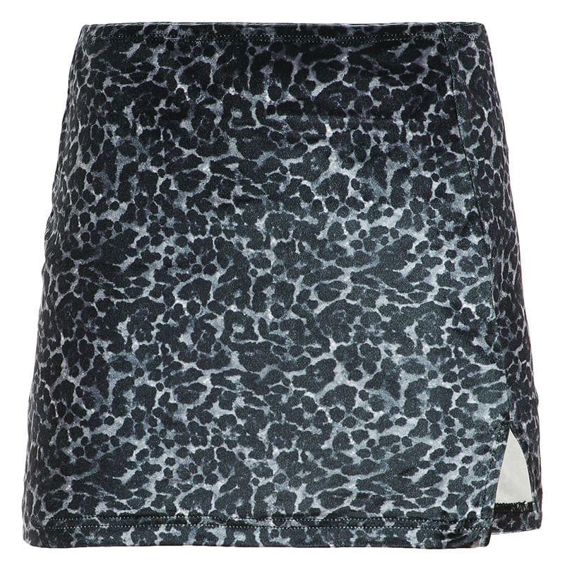 Low Rise Leopard Print Velvet Mini Pencil Skirt Product Image