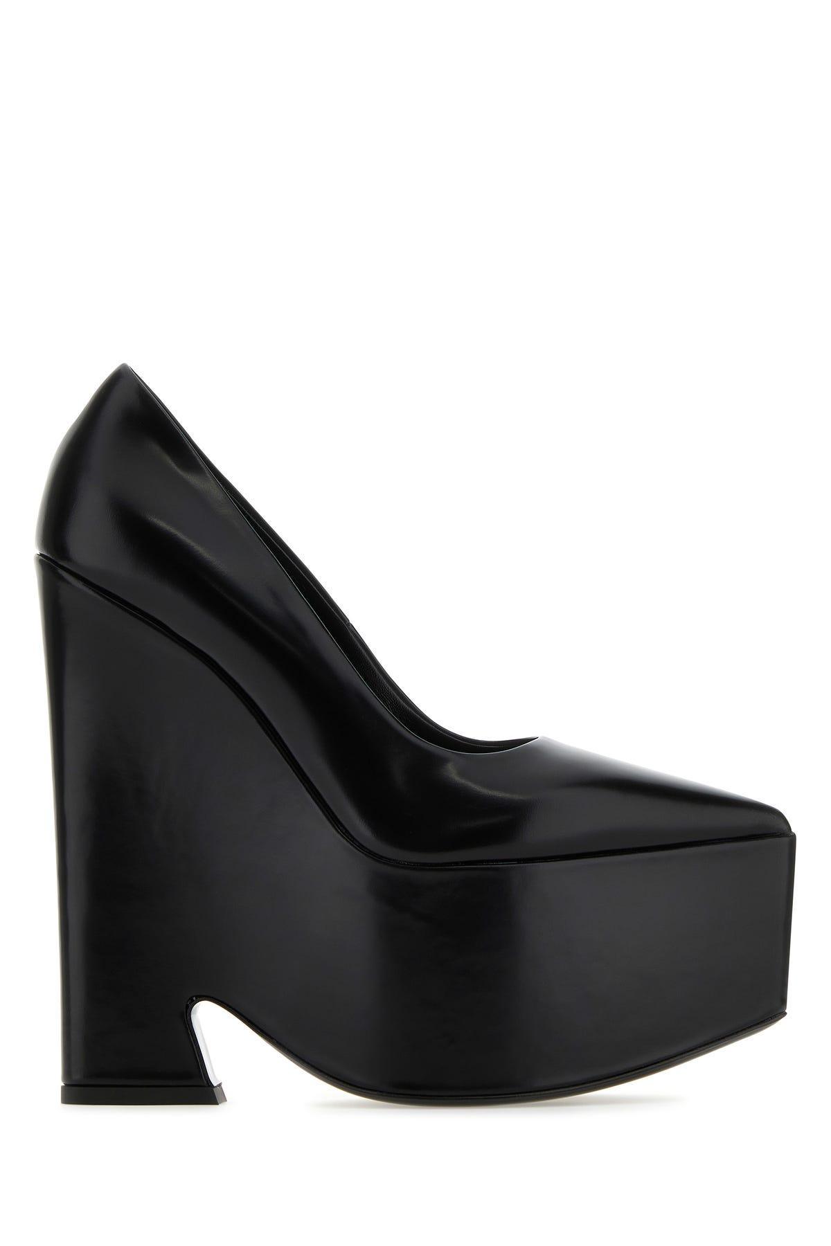 VERSACE Leather Platform Pumps In Black Product Image