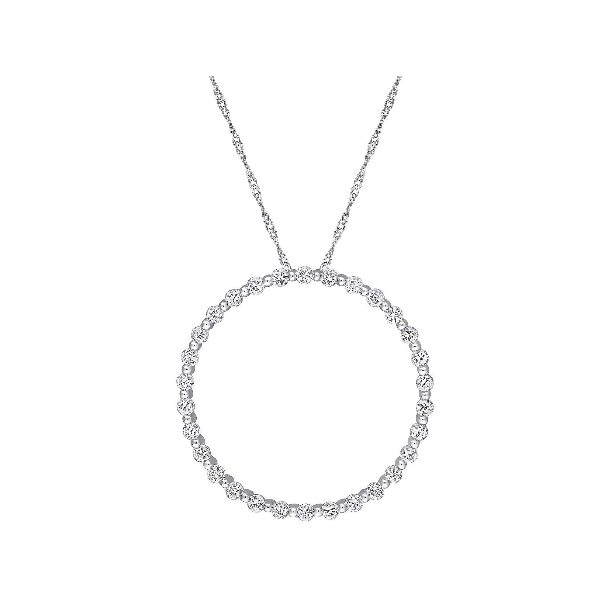 Stella Grace 10k White Gold White Sapphire Circle Pendant Necklace, Women's, Size: 17", 10k Gold Product Image