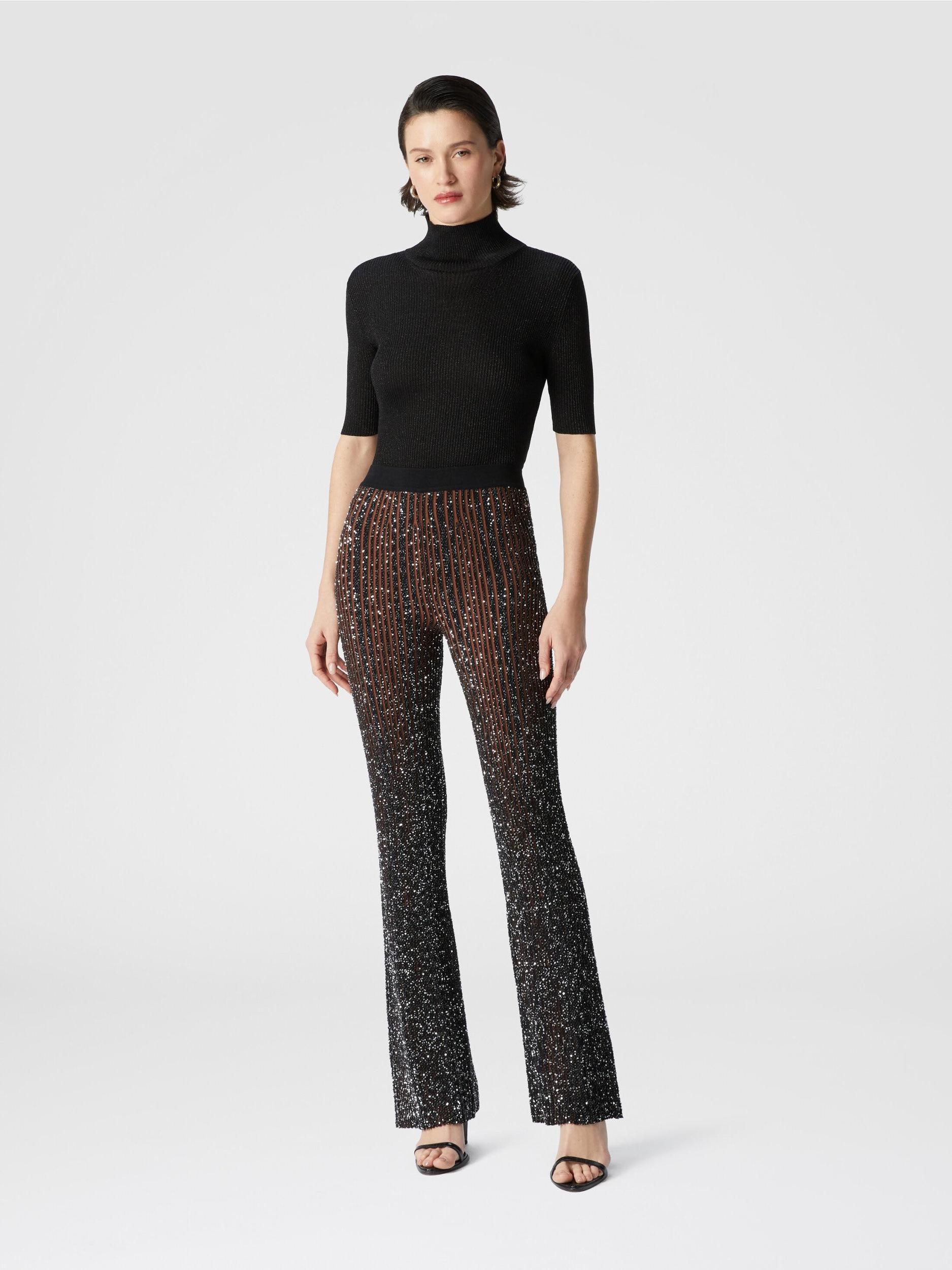 Ribbed stretch flared trousers with sequins Product Image